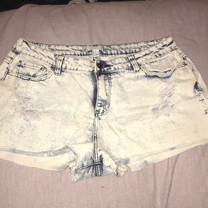 Distressed denim shorts